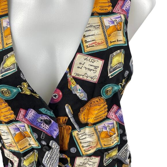 Vintage Nicole Miller Multicolor 100% Silk Graphic Print Sleeveless Vest Top XL - Picture 3 of 4